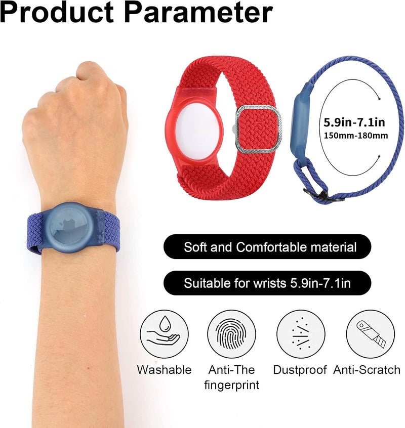 FNCOLL 2 Pack Kids Wristband for AirTag, Nylon Watch Band GPS Tracker Holder Protective Case Compatible with Apple Air Tag, Adjustable Anti-lost Bracelet for Toddler Baby Children Elders - Image 3